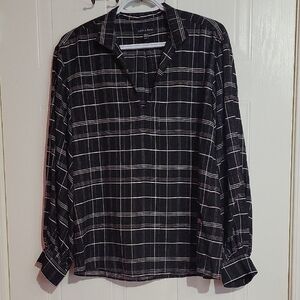 judith & charles Plaid Black and White Puff Sleeve Blouse US M
